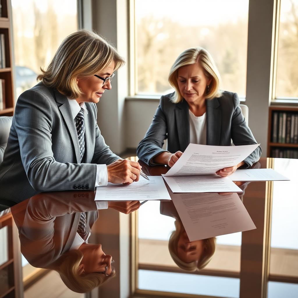 American estate planning attorney in a modern law office reviewing a revocable living trust document with a middle-aged client couple representing the professional drafting process behind a complete US estate plan