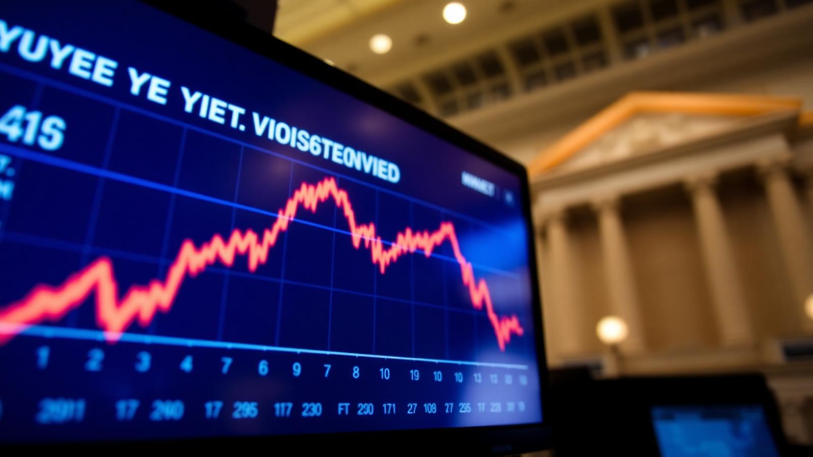 US 10-year Treasury yield chart at 4.40 percent on financial terminal screen with the US Treasury Department building blurred in the background May 2026