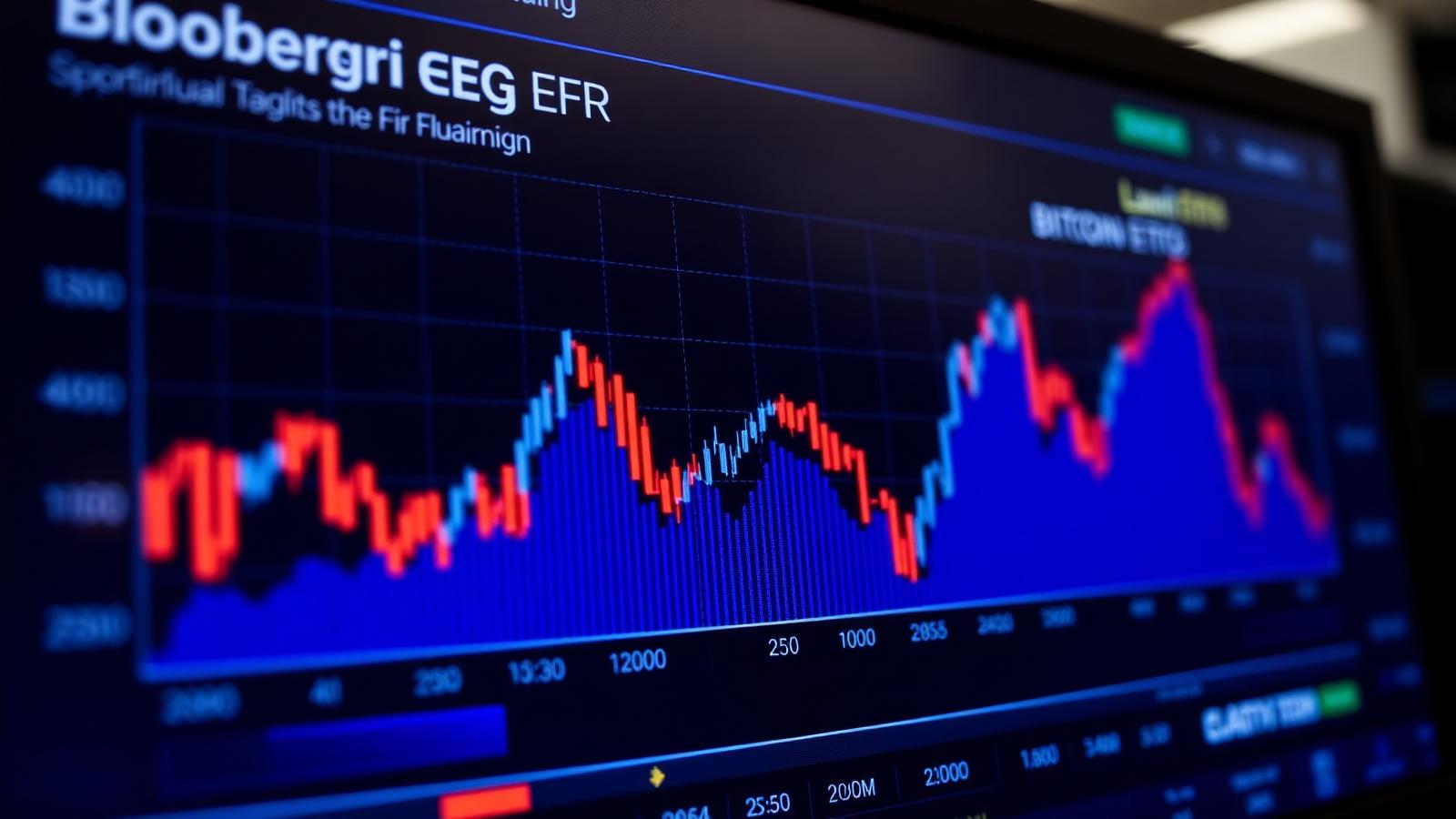 Bloomberg terminal screen showing spot Bitcoin ETF net inflows recovering in April and May 2026 with bar chart of weekly flows