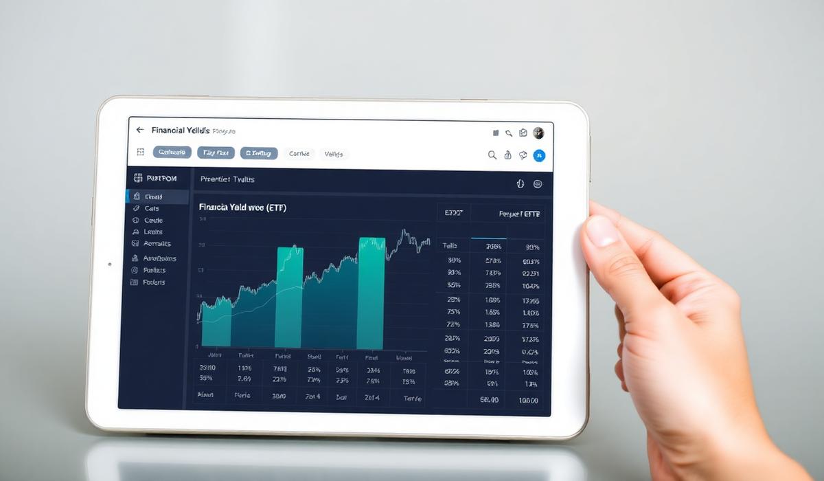 ETF fund performance comparison chart on tablet device showing financial yield data