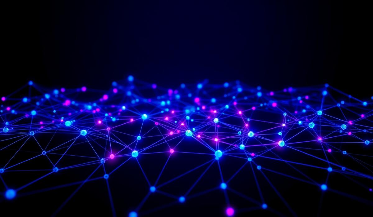 Layer 2 blockchain network visualization with interconnected glowing nodes