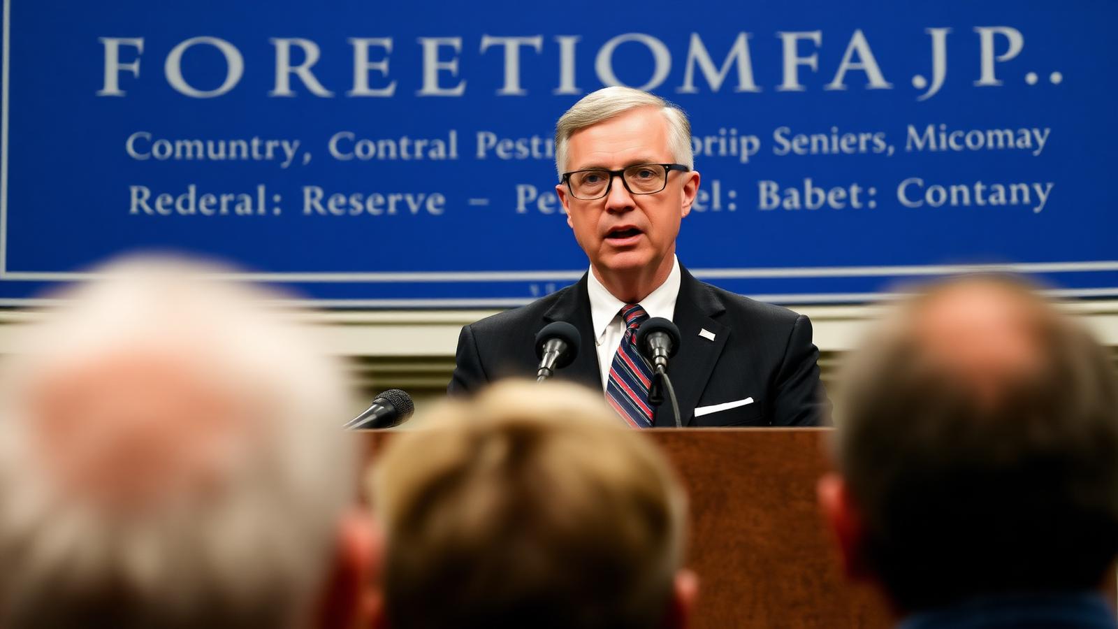 Federal Reserve Chair Jerome Powell at the FOMC press conference podium with reporters after the April 29 2026 interest rate decision to hold rates steady