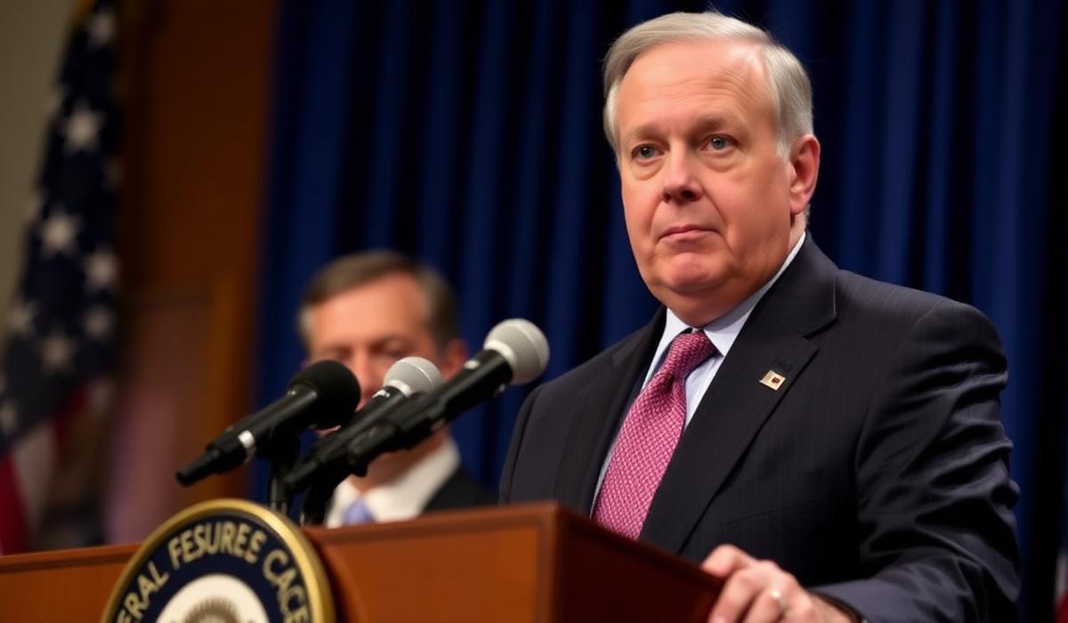 Federal Reserve official at podium during press conference in Washington DC