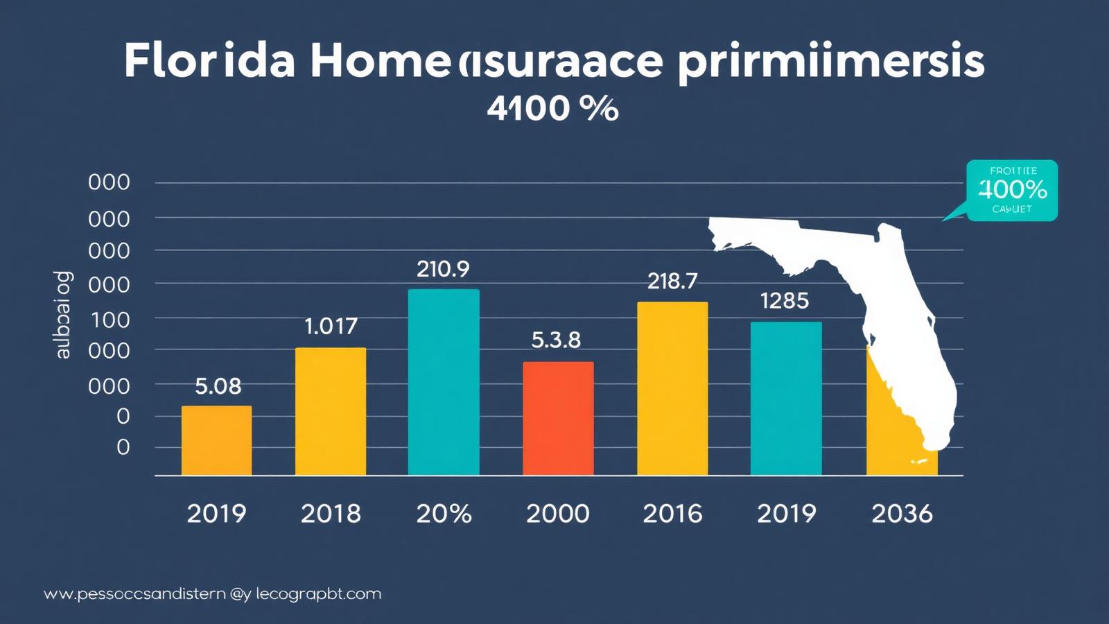 Bar chart showing Florida average homeowners insurance premium rising from approximately $2,000 in 2019 to over $11,000 in 2026 representing the state property insurance crisis