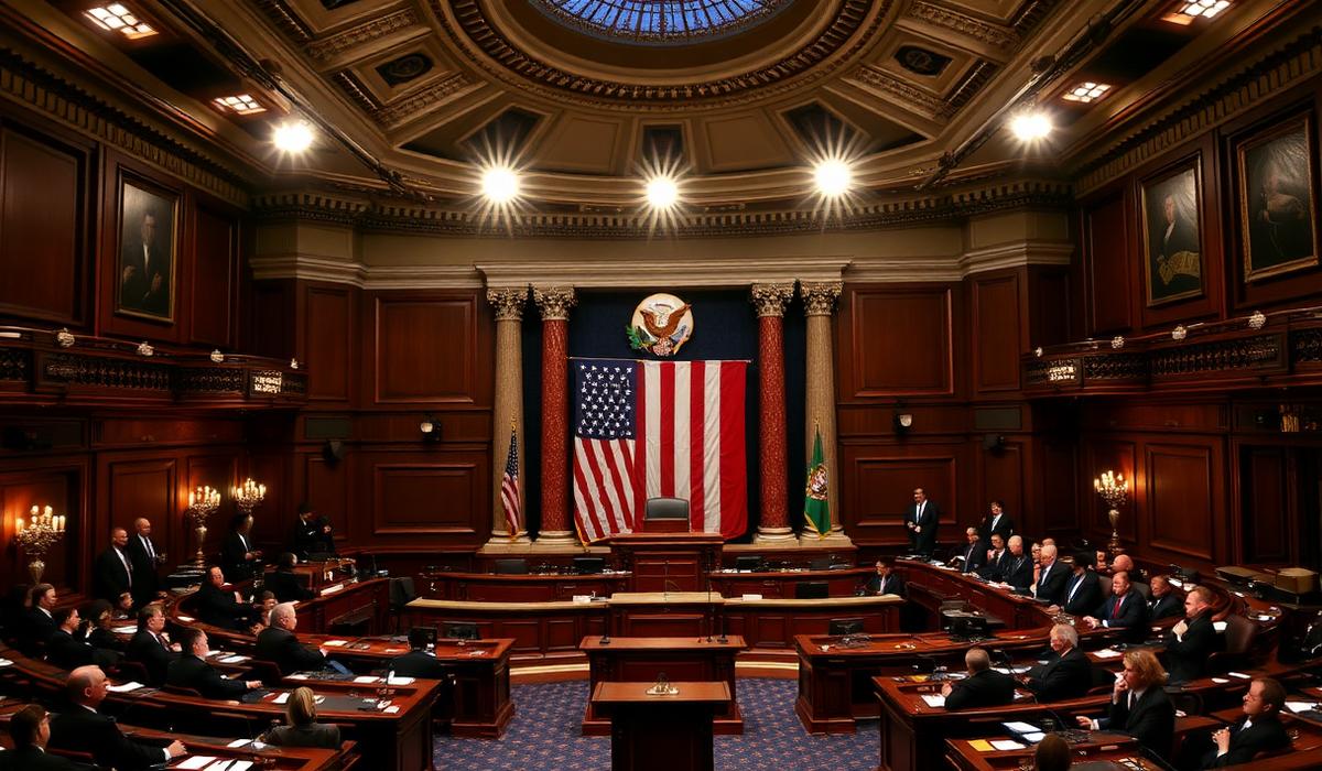 US Senate chamber during the GENIUS Act vote with senators at desks