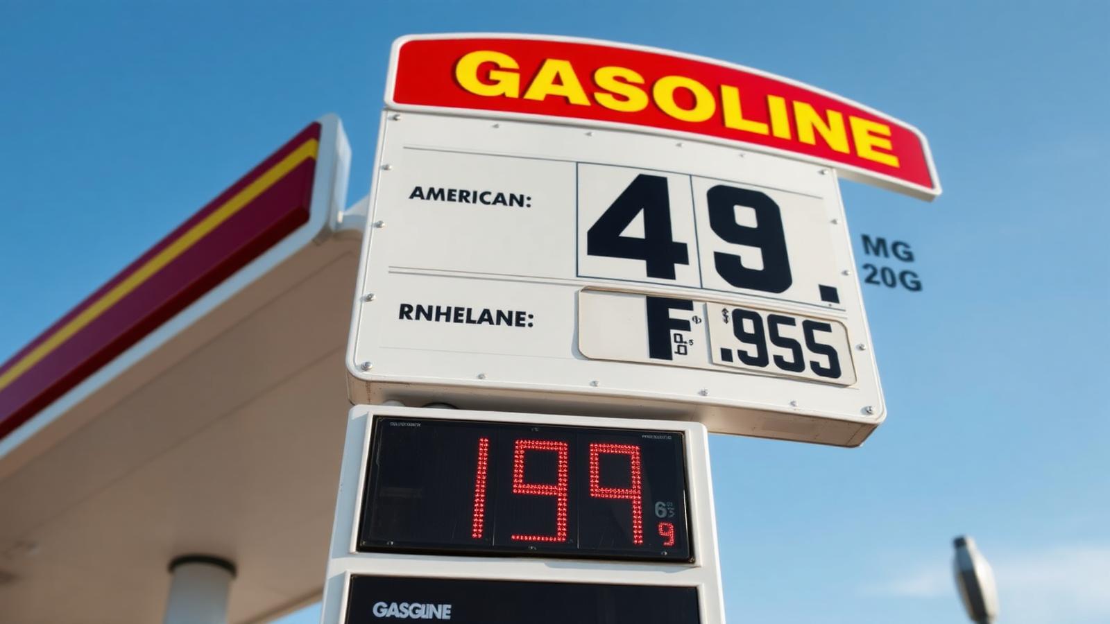 American gas station price sign showing rising gasoline prices above 4 dollars per gallon as US-Iran tensions push crude oil prices higher in 2026