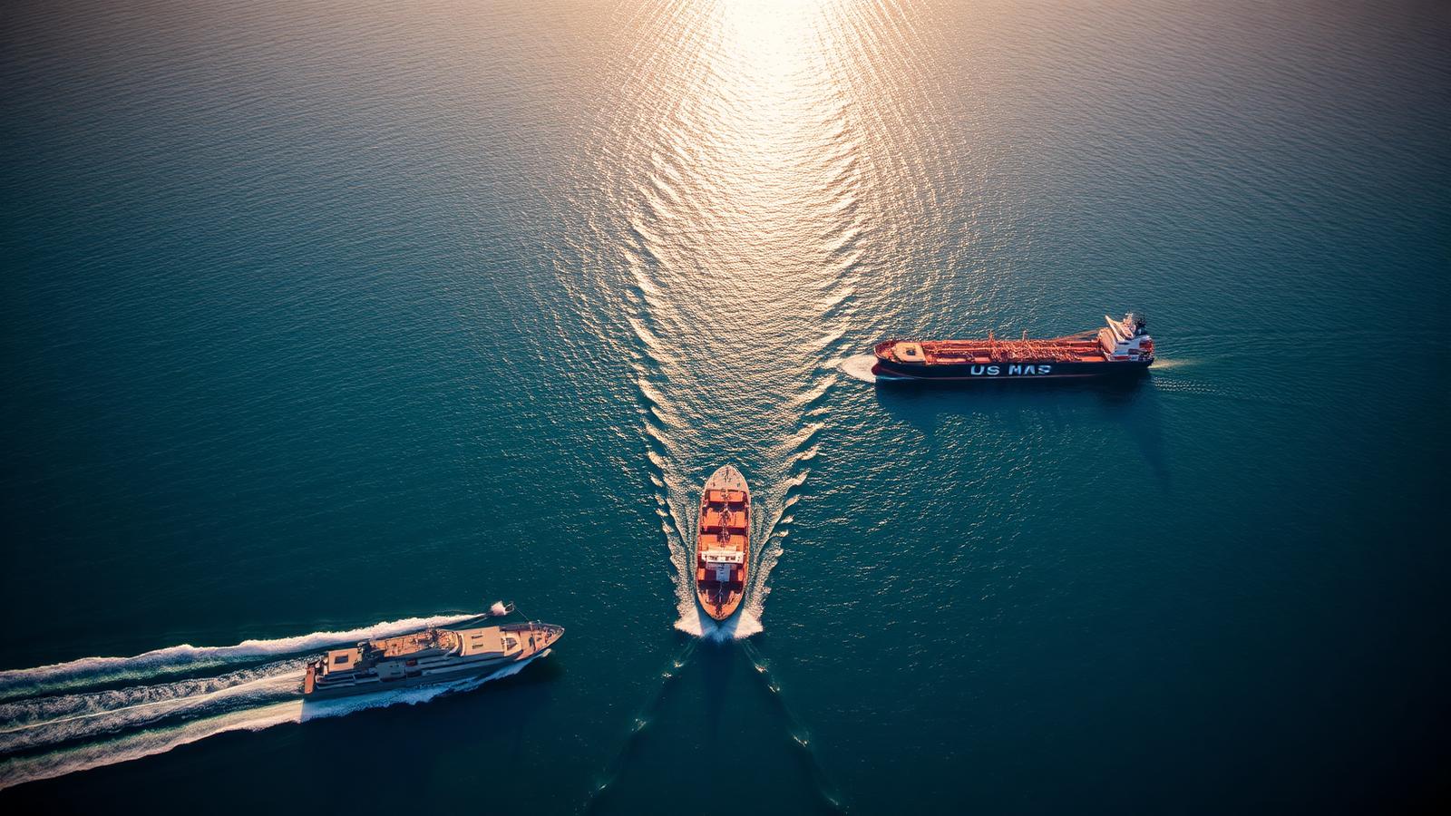 Aerial view of oil tanker ships transiting the Strait of Hormuz with naval escort during US-Iran tensions in spring 2026