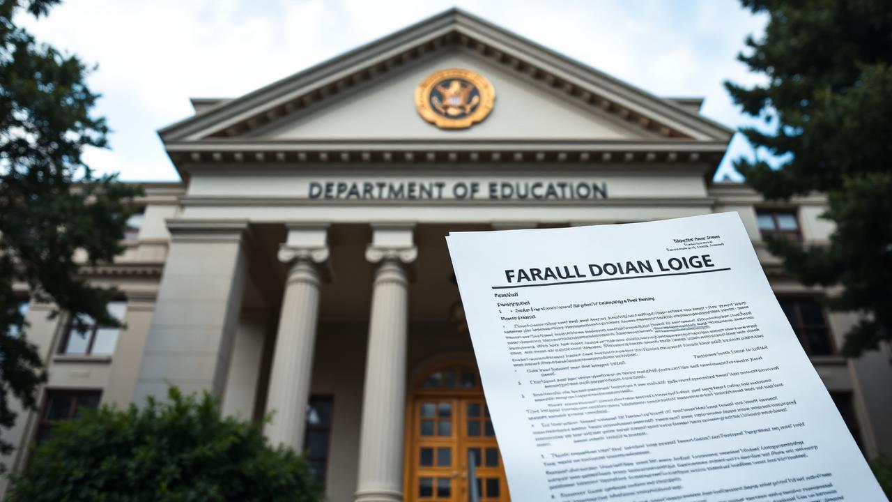 U.S. Department of Education building with student loan default notice