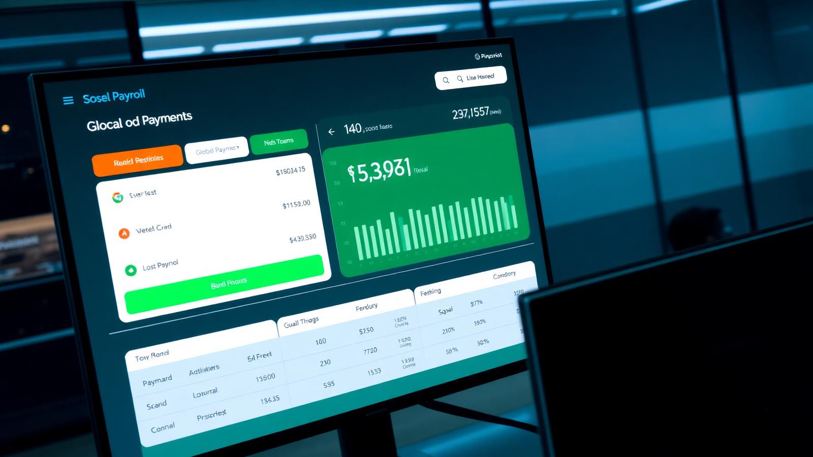 Modern fintech payroll platform dashboard showing global team payments in USDC