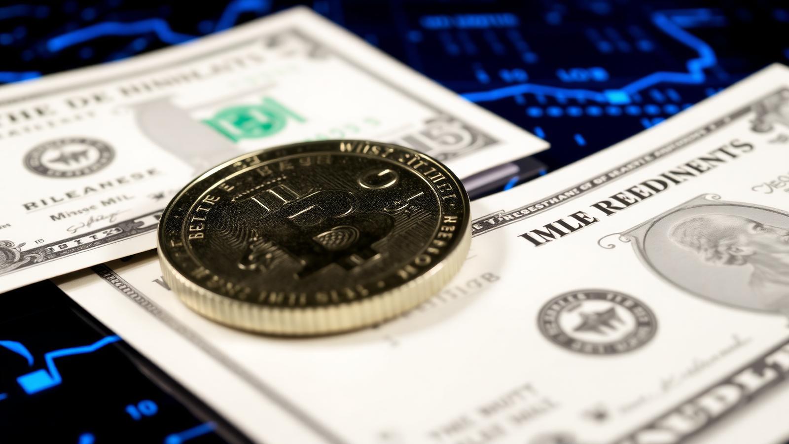 U.S. Treasury certificates with overlay of tokenized digital ledger glowing