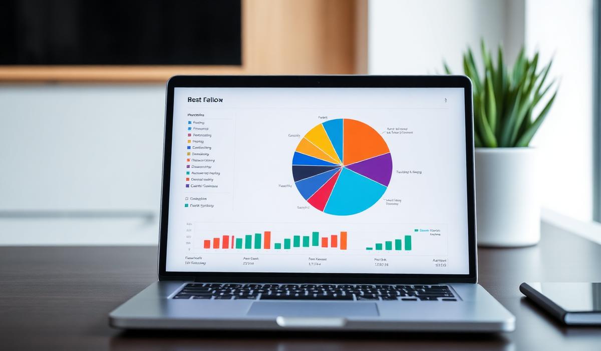 Portfolio diversification pie chart on laptop screen showing asset allocation