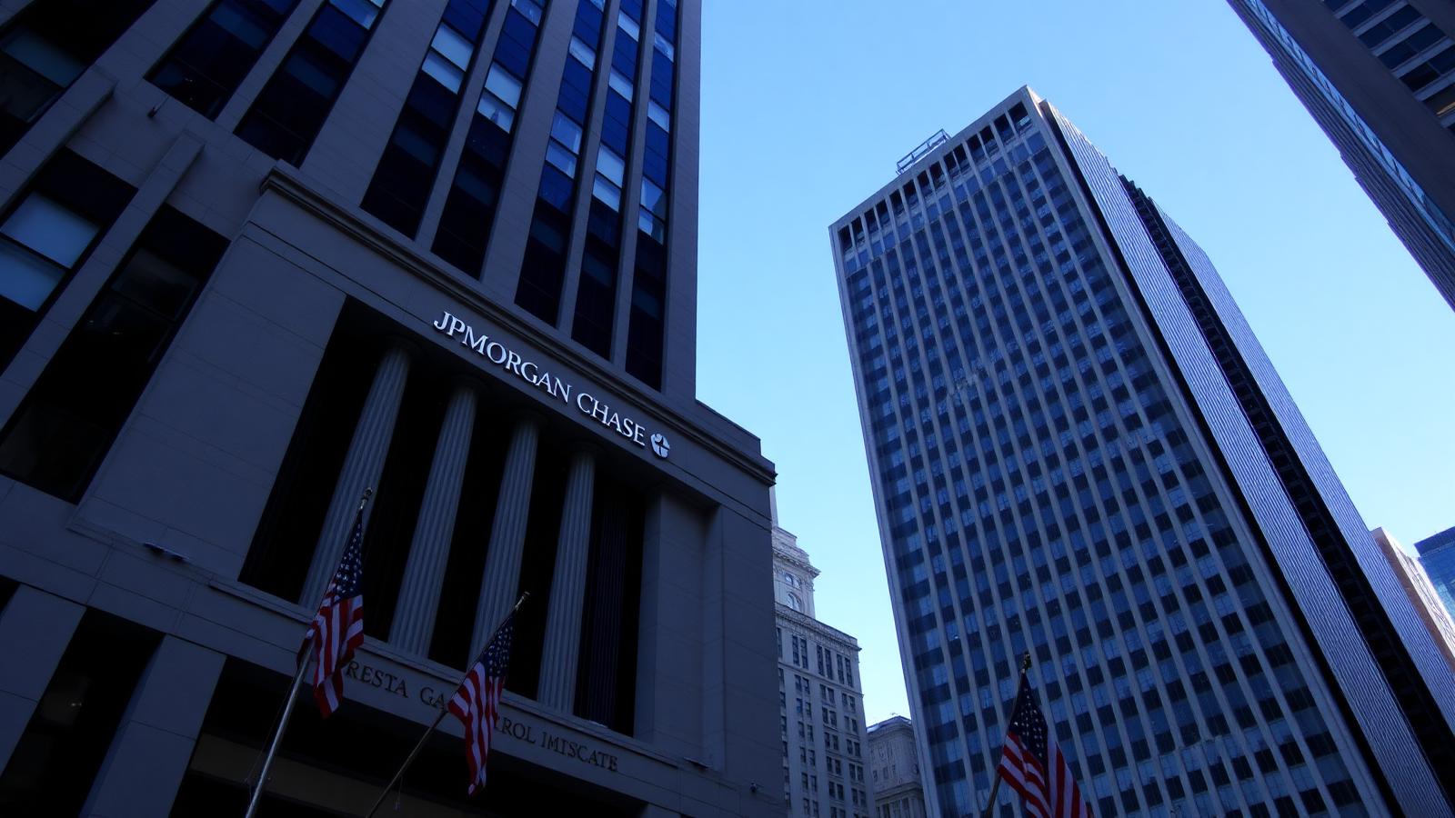 JPMorgan Chase headquarters skyscraper Manhattan financial district representing Wall Street economic forecast on Liberation Day tariff pass through to American consumers in 2026