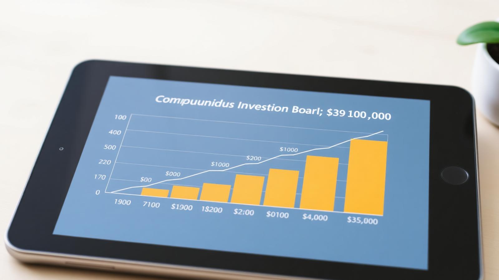 Tablet showing compound growth chart of $1,000 Trump Account baby bonus growing to $4,000 by age 18 at historical US stock market returns