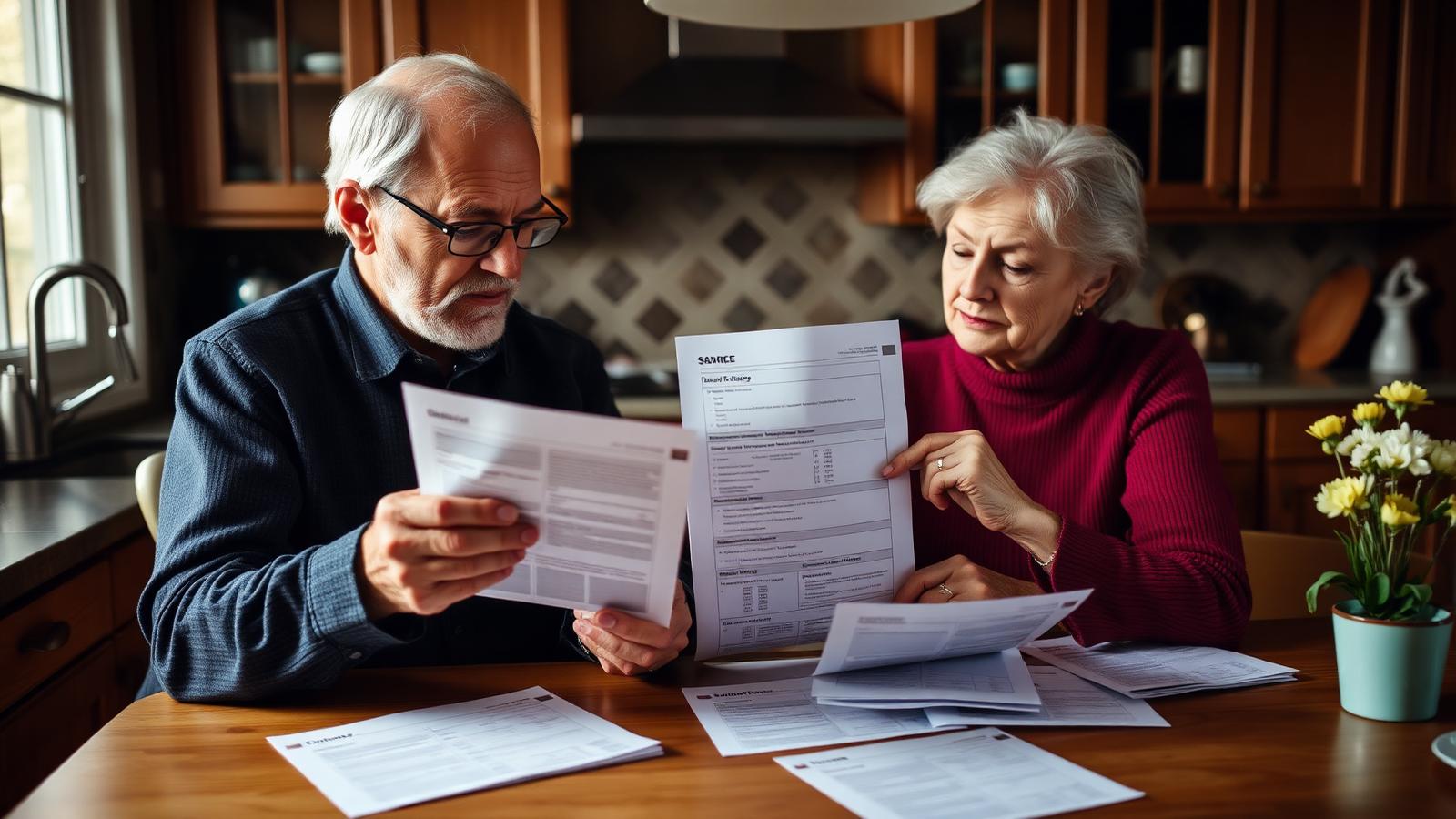Older couple at kitchen table reviewing savings account statements and retirement paperwork representing the importance of yield optimization for retirees in May 2026